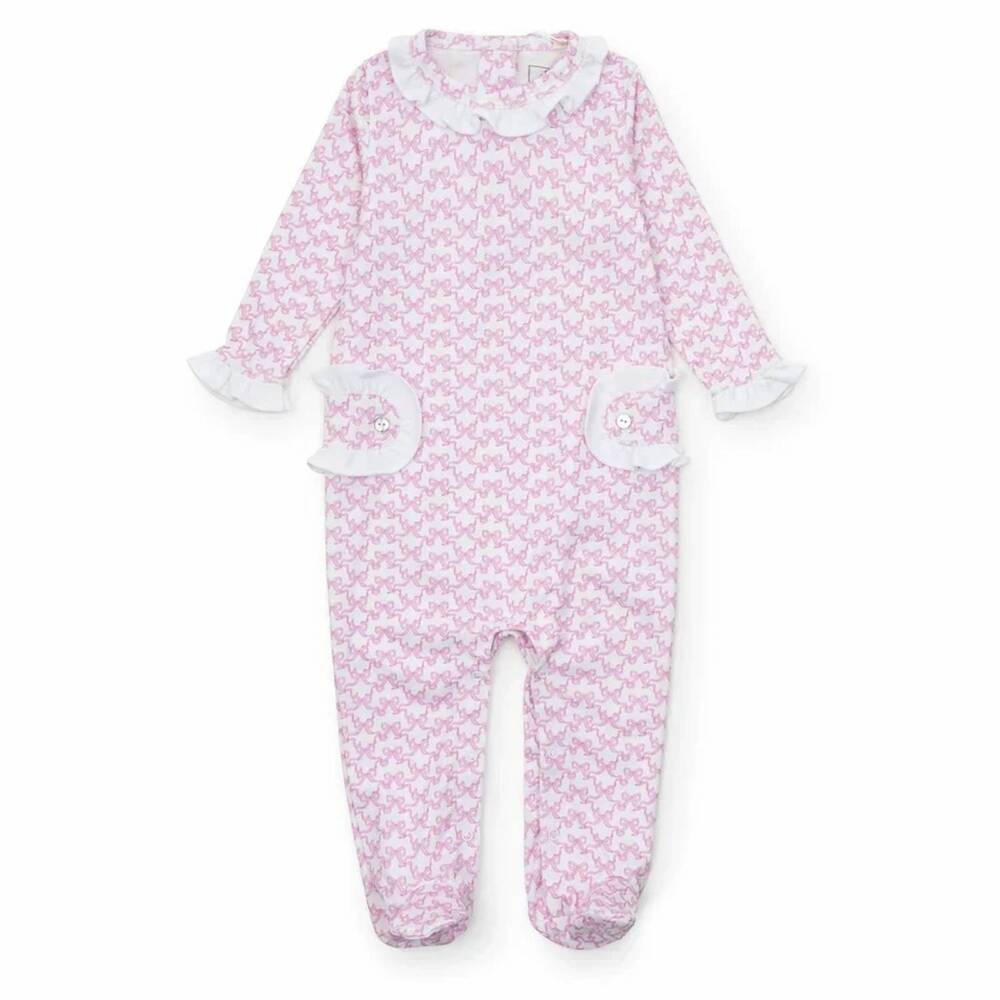 NEW LILA + HAYES baby's pretty bows lucy footie in pink